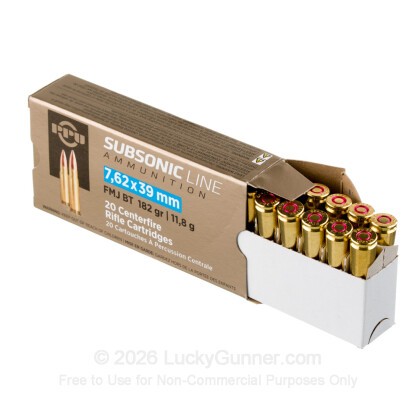 Large image of Prvi Partizan Subsonic 7.62x39 Ammo For Sale - 182 Grain FMJBT - 20 Rounds