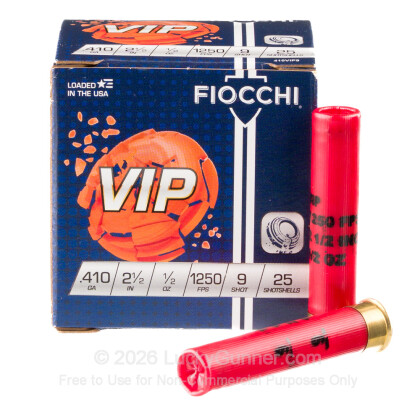 Large image of Cheap 410 Bore Ammo For Sale - 2-1/2" 1/2oz. #9 Shot Ammunition in Stock by Fiocchi - 25 Rounds