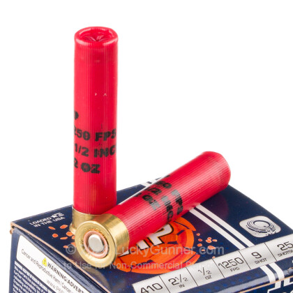 Large image of Cheap 410 Bore Ammo For Sale - 2-1/2" 1/2oz. #9 Shot Ammunition in Stock by Fiocchi - 25 Rounds