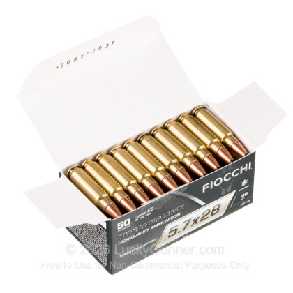 Large image of Premium 5.7x28mm Ammo For Sale - 40 Grain Polymer Tip Ammunition in Stock by Fiocchi - 50 Rounds