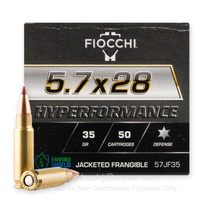 Large image of Premium 5.7x28mm Ammo For Sale - 35 Grain Jacketed Frangible Ammunition in Stock by Fiocchi - 500 Rounds