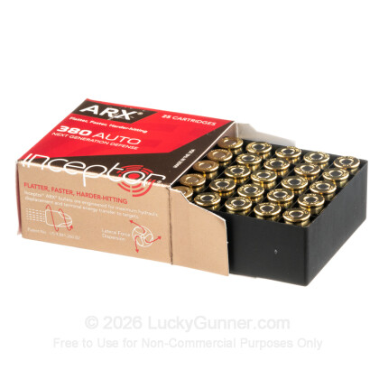 Large image of Premium 380 Auto Ammo For Sale - 56 Grain ARX Ammunition in Stock by Inceptor - 25 Rounds
