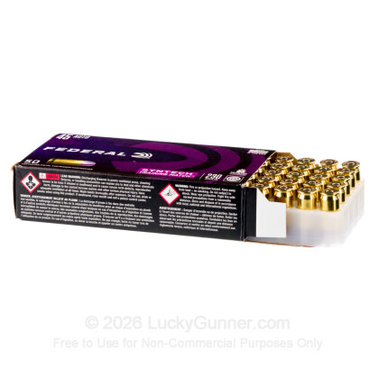 Large image of Premium 45 ACP Ammo For Sale - 230 Grain Total Synthetic Jacket Ammunition in Stock by Federal Syntech Training Match - 50 Rounds