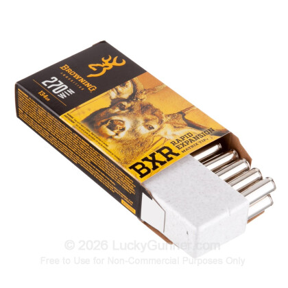 Large image of Premium 270 Ammo For Sale - 134 Grain Polymer Tipped Ammunition in Stock by Browning BXR - 20 Rounds