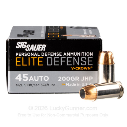 Large image of Premium Defensive 45 ACP Ammo For Sale - 200 Grain JHP  - Sig Sauer V-Crown Ammunition In Stock - 20 Rounds
