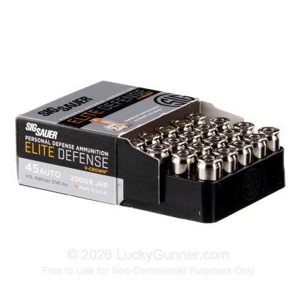 Large image of Premium Defensive 45 ACP Ammo For Sale - 200 Grain JHP  - Sig Sauer V-Crown Ammunition In Stock - 20 Rounds
