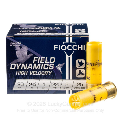 Large image of Cheap 20 ga High Velocity Shot Shells For Sale - 2-3/4" 1 oz  #5 Shot by by Fiocchi - 25 Rounds