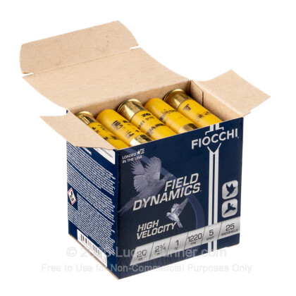 Large image of Cheap 20 ga High Velocity Shot Shells For Sale - 2-3/4" 1 oz  #5 Shot by by Fiocchi - 25 Rounds