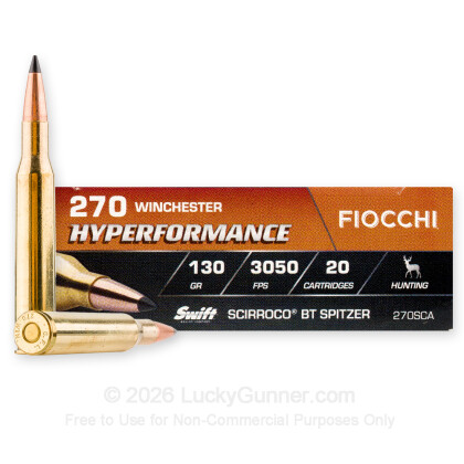 Large image of Premium 270 Win Ammo For Sale - 130 Grain Scirocco II PTS Ammunition in Stock by Fiocchi Extrema - 20 Rounds