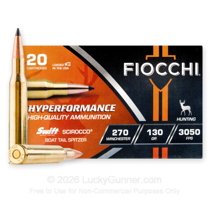 Large image of Premium 270 Win Ammo For Sale - 130 Grain Scirocco II PTS Ammunition in Stock by Fiocchi Extrema - 20 Rounds