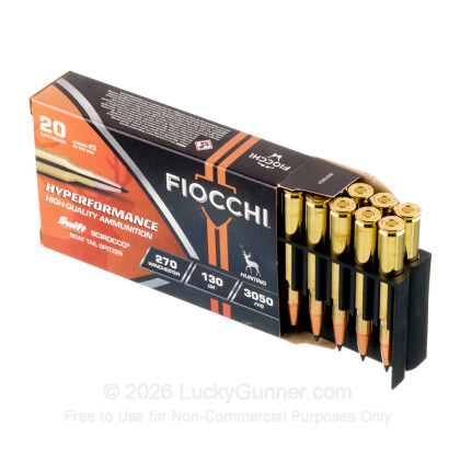 Large image of Premium 270 Win Ammo For Sale - 130 Grain Scirocco II PTS Ammunition in Stock by Fiocchi Extrema - 20 Rounds