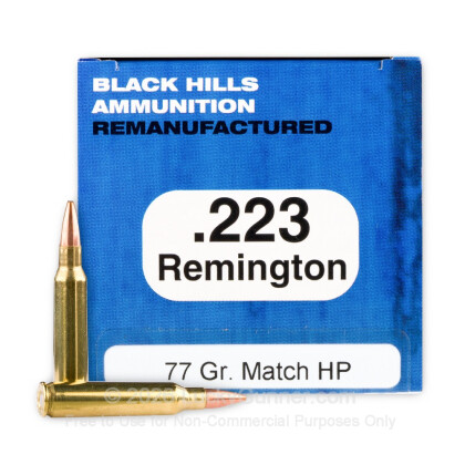 Large image of Premium 223 Rem Ammo For Sale - 77 Grain Sierra MatchKing HP Ammunition in Stock by Black Hills Remanufactured - 50 Rounds