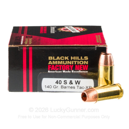 Large image of Premium 40 S&W Ammo For Sale - 140 Grain TAC-XP Ammunition in Stock by Black Hills - 20 Rounds
