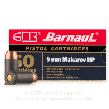 Large image of Cheap 9x18 Makarov Ammo For Sale - 94 Grain HP Ammunition in Stock by Barnaul - 50 Rounds