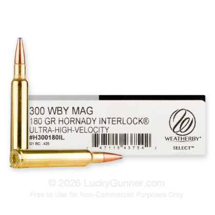 Large image of Premium 300 Weatherby Magnum Ammo For Sale - 180 Grain InterLock Ammunition in Stock by Weatherby Select - 20 Rounds