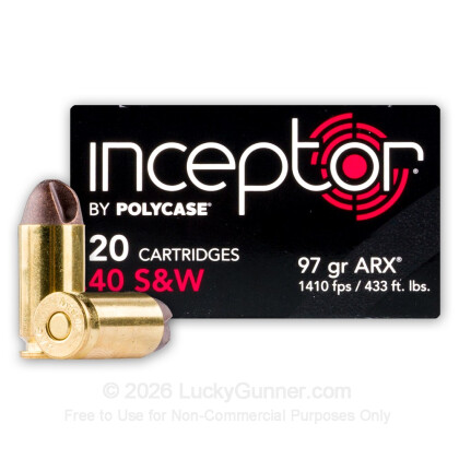 Large image of Premium 40 S&W Ammo For Sale - 97 Grain Lead-Free ARX Ammunition in Stock by PolyCase Inceptor - 20 Rounds