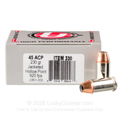 Large image of Premium 45 ACP Ammo For Sale - 230 Grain JHP Ammunition in Stock by Underwood - 20 Rounds