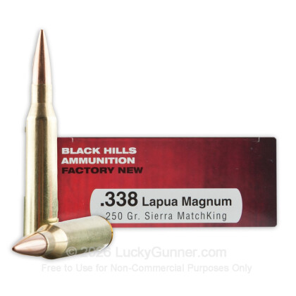 Large image of Premium 338 Lapua Magnum Ammo For Sale - 250 Grain MatchKing HPBT Ammunition in Stock by Black Hills - 20 Rounds