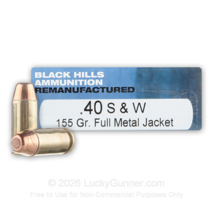 Large image of Cheap 40 S&W Ammo For Sale - 155 Grain FMJ Ammunition in Stock by Black Hills Remanufactured Ammo - 50 Rounds