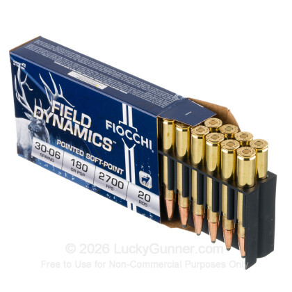 Large image of Premium 30-06 Ammo For Sale - 180 Grain PSP Ammunition in Stock by Fiocchi Field Dynamics - 20 Rounds