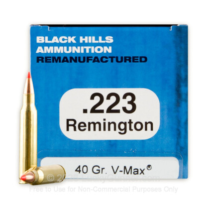 Large image of Cheap 223 Rem Ammo For Sale - 40 Grain V-Max Ammunition in Stock by Black Hills Remanufactured - 50 Rounds