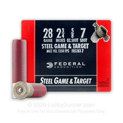 Large image of Cheap 28 Gauge Ammo For Sale - 2-3/4" 5/8 oz. #7 Shot Ammunition in Stock by Federal Steel Game and Target - 25 Rounds