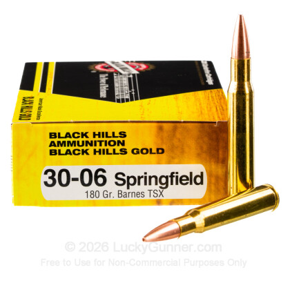 Large image of Premium 30-06 Ammo For Sale - 180 Grain TSX Ammunition in Stock by Black Hills Gold - 20 Rounds