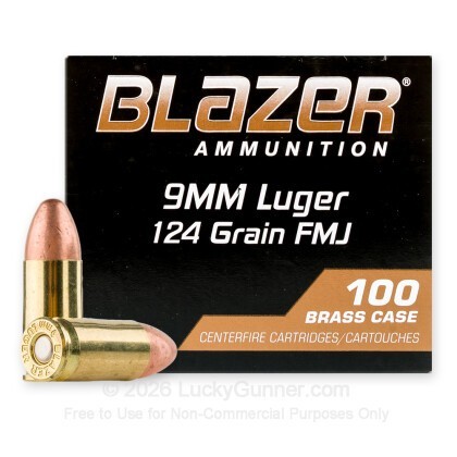 Large image of Cheap Blazer Brass 9mm Ammo For Sale - 124 Grain FMJ - 100 Rounds