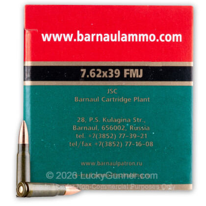 Large image of Cheap 7.62x39 Ammo For Sale - 123 Grain FMJ Ammunition in Stock by Barnaul - 20 Rounds