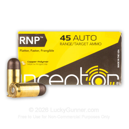 Large image of Premium 45 ACP Ammo For Sale - 135 Grain Frangible Ammunition in Stock by Inceptor Sport Utility - 50 Rounds
