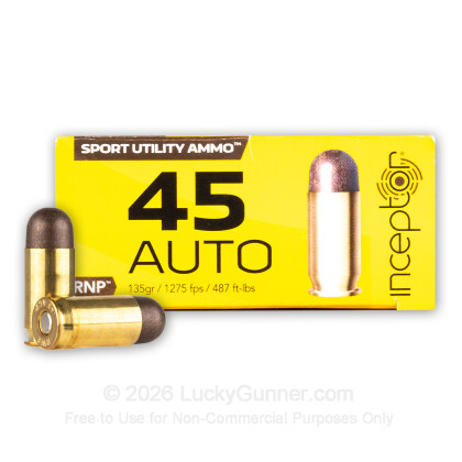 Large image of Premium 45 ACP Ammo For Sale - 135 Grain Frangible Ammunition in Stock by Inceptor Sport Utility - 50 Rounds