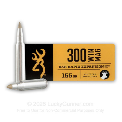 Large image of Premium 300 Winchester Magnum Ammo For Sale - 155 Grain Polymer Tipped Ammunition in Stock by Browning BXR - 20 Rounds