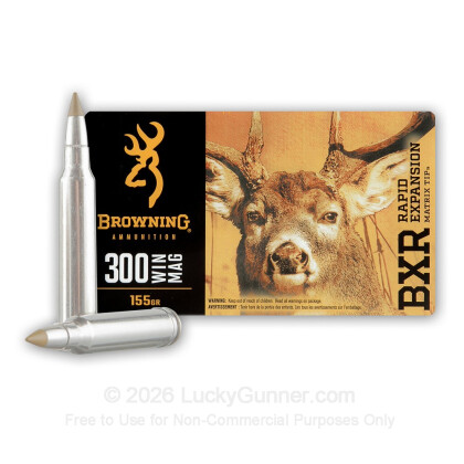 Large image of Premium 300 Winchester Magnum Ammo For Sale - 155 Grain Polymer Tipped Ammunition in Stock by Browning BXR - 20 Rounds