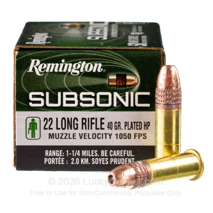 Large image of Premium 22 LR Ammo For Sale - 40 Grain CPHP Ammunition in Stock by Remington Subsonic - 50 Rounds