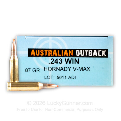 Large image of Premium 243 Win Ammo For Sale - 87 Grain V-Max Ammunition in Stock by Australian Outback - 20 Rounds