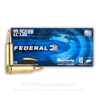 Large image of Premium 22-250 Ammo For Sale - 40 Grain V-MAX Ammunition in Stock by Federal Varmint & Predator - 20 Rounds