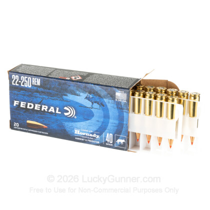 Large image of Premium 22-250 Ammo For Sale - 40 Grain V-MAX Ammunition in Stock by Federal Varmint & Predator - 20 Rounds