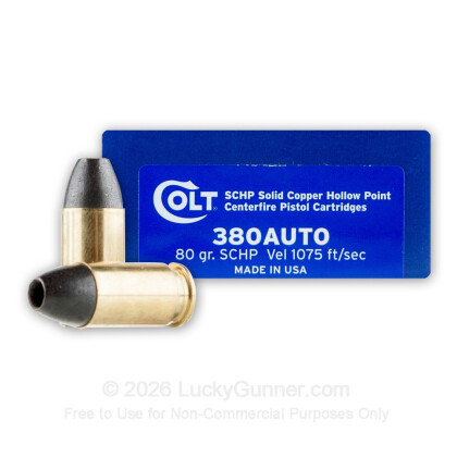 Large image of Cheap 380 ACP Ammo For Sale - 80 Grain SCHP Ammunition in Stock by Colt - 20 Rounds