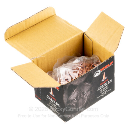 Large image of Cheap 223 Rem Bullets For Sale - 55 Grain FMJ-BT Bullets in Stock by WOLF Performance Ammunition Gold - 1000 Bullets