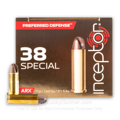 Large image of Premium 38 Special Ammo For Sale - 77 Grain ARX Ammunition in Stock by Inceptor - 20 Rounds