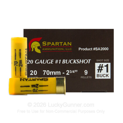 Large image of Cheap 20 ga Buckshot Ammo For Sale - 2-3/4" #1 Buck Ammunition by Spartan - 25 Shells