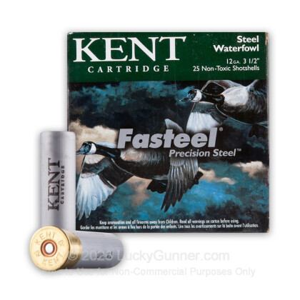 Large image of Cheap 12 Gauge Ammo For Sale - 3-1/2" 1-3/8 oz. #2 Steel Shot Ammunition in Stock by Kent Fasteel - 25 Rounds
