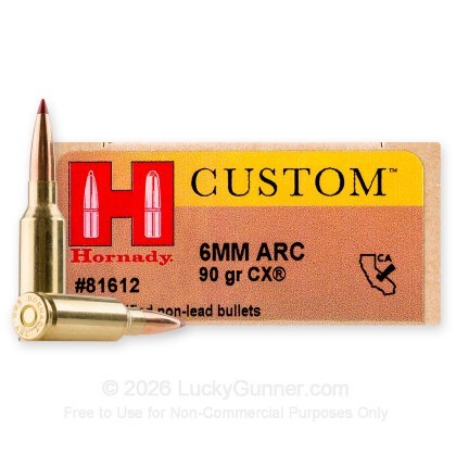 Large image of Hornady Custom 6mm ARC Ammo For Sale - 90 Grain CX - 20 Rounds