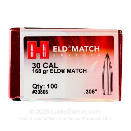 Large image of Premium 30 Caliber (.308") Bullets For Sale - 168 Grain ELD Match Bullets in Stock by Hornady - 100 Projectiles