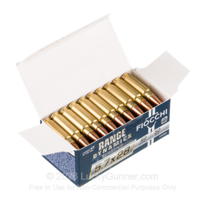 Large image of Cheap 5.7x28mm Subsonic Ammo For Sale - 62 Grain FMJ Ammo in Stock by Fiocchi - 50 Rounds