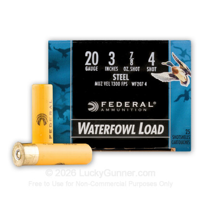 Large image of Cheap 20 Gauge Ammo For Sale - 3" 7/8 oz. #4 Steel Shot Ammunition in Stock by Federal Speed-Shok - 25 Rounds