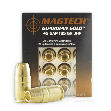 Large image of 45 GAP Ammo For Sale - 185 gr JHP - Magtech Guardian Gold Ammunition In Stock - 20 Rounds