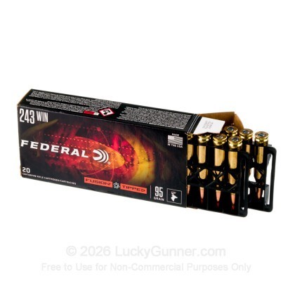 Large image of Federal Fusion Tipped 243 Ammo For Sale - 95 Grain Bonded Polymer Tip - 20 Rounds