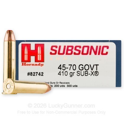 Large image of Hornady Subsonic 45-70 Govt Ammo For Sale - 410gr Sub-X - 200 Rounds