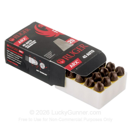 Large image of Premium 45 ACP Ammo For Sale - 118 Grain Ruger ARX Ammunition in Stock by PolyCase - 20 Rounds